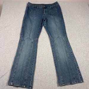 VIntage Y2K Too Hot Blue Denim Paneled Bootcut Jeans Women Size 13/14 Hippie